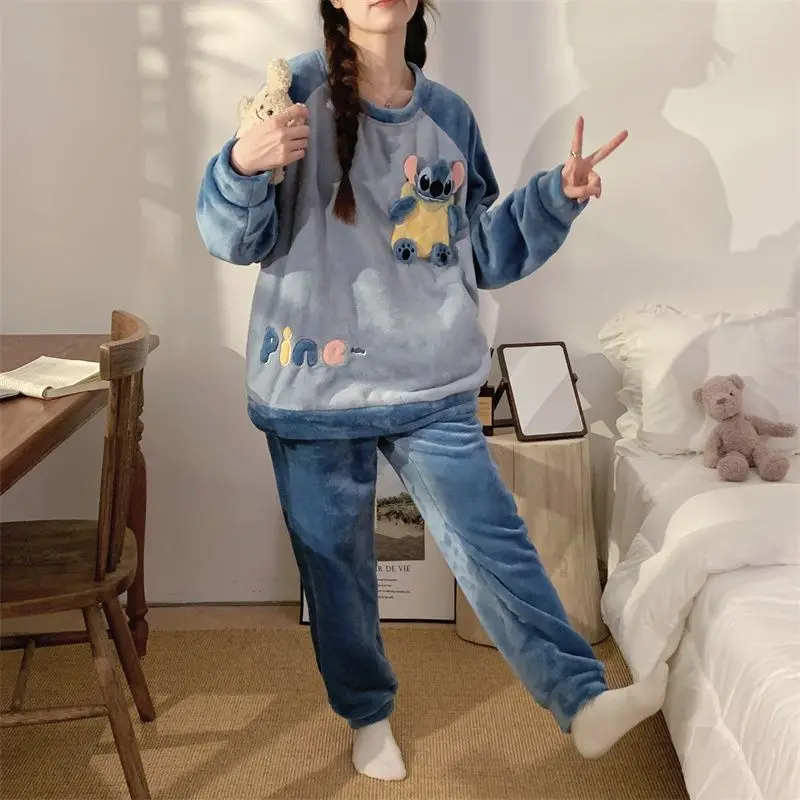 

Cartoon Stitch Plush Pajamas Winter Plush Thickened Anime Disney Series Student Cute Girl Long Sleeve Home Clothes Set Wholesale