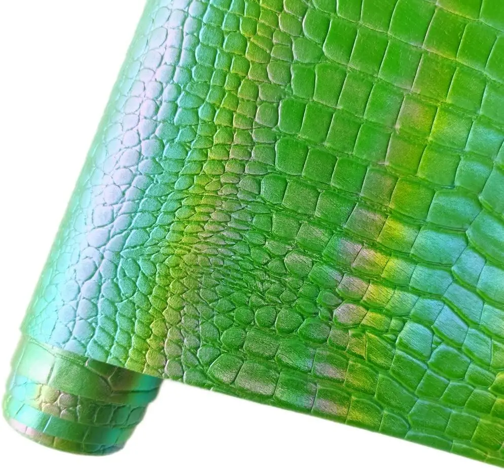 Holographic Iridescence Crocodile PU Fabric Leather Sheets Faux