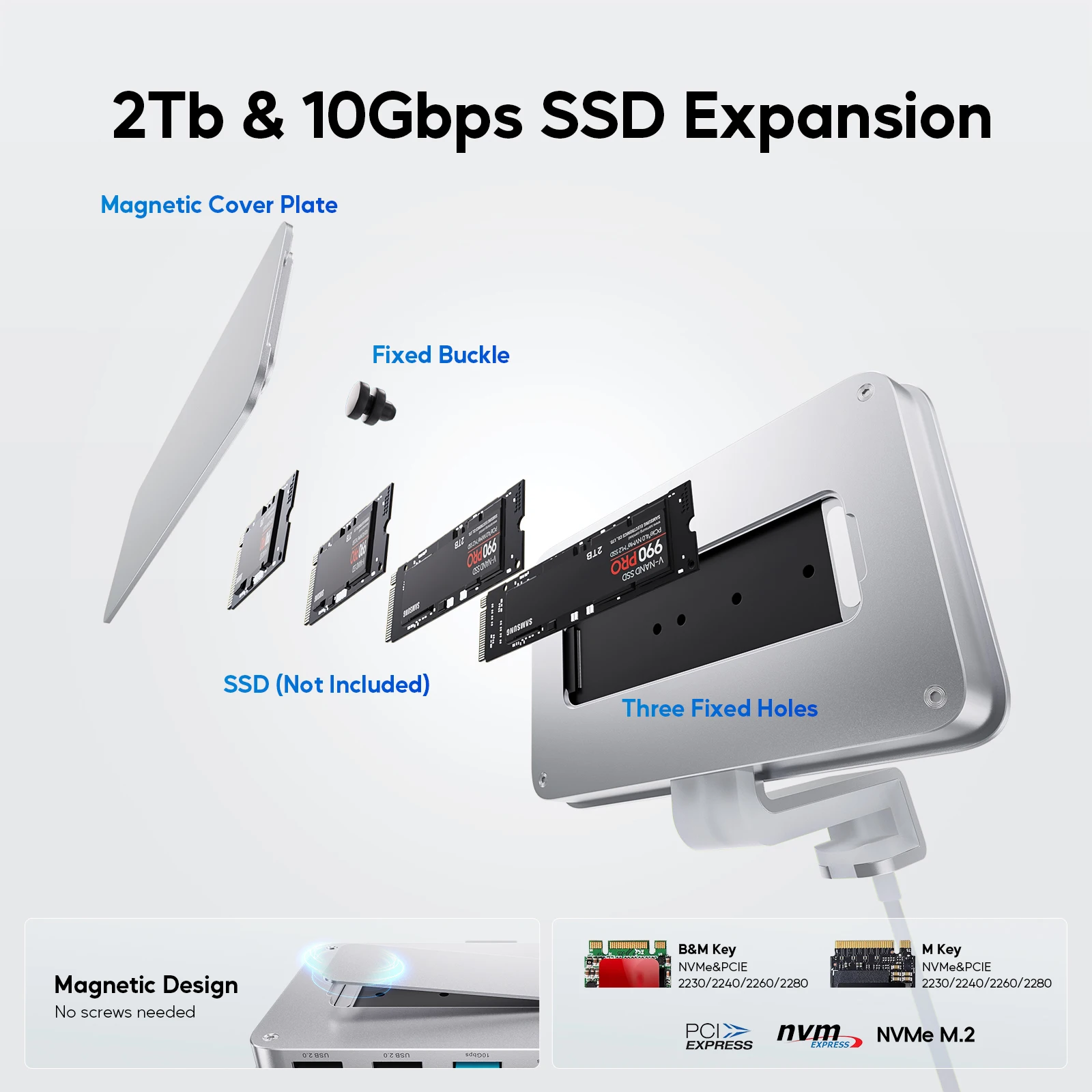 PULWTOP USB C Hub with NVMe SATA SSD Enclosure for iMac 24 inch M1/M3/M4,  iMac Hub with USB A/C 10Gbps, USB A 2.0, SD/TF 4