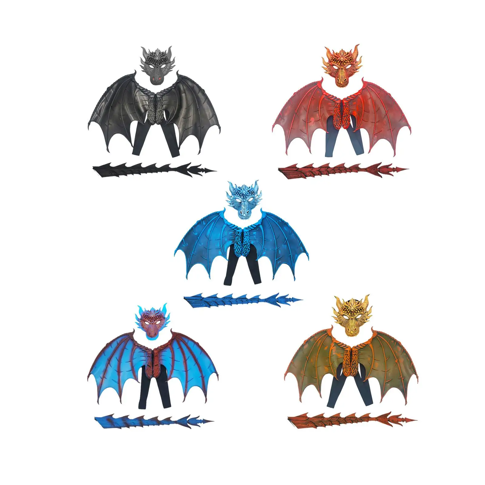 

Children's Dragon Wing Costume Tail Face Cover Set for Show Stage Performance Accessory Dress up Props Bright Colors