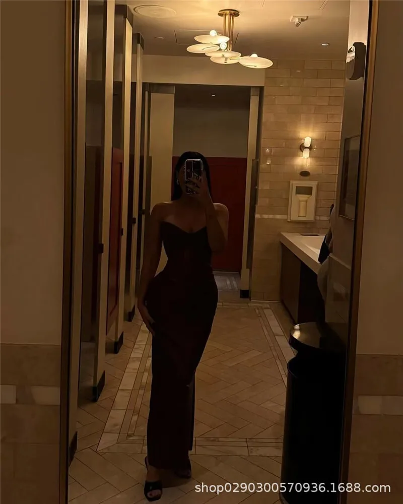 Wine Red Strapless Sexy PU Leather Maxi Dress Women Fashion Off-shoulder Backless Lace-up Bodycon Club Party Long Dress