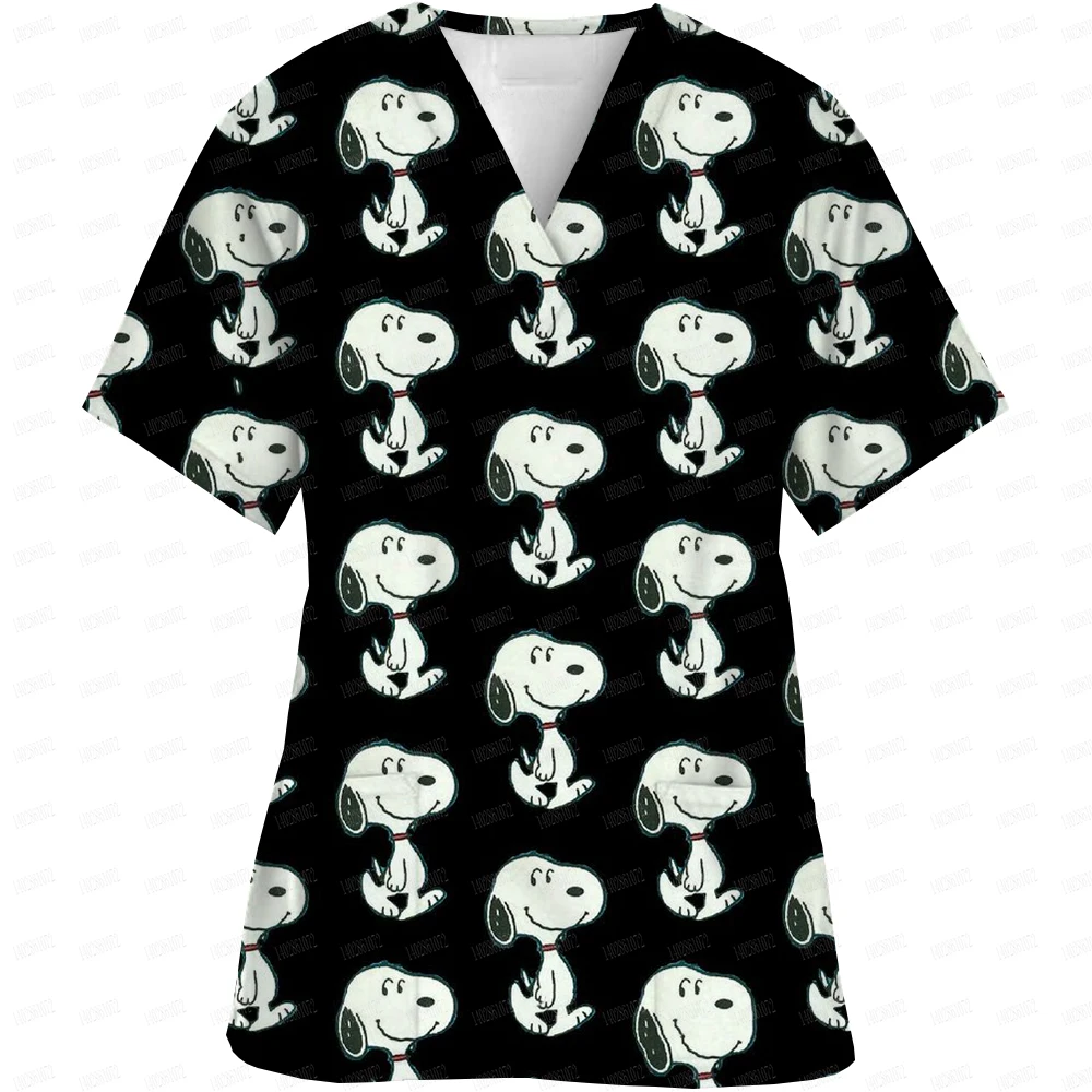 thumbnail image 1 of Uniforme de enfermera para mujer, manga corta, estampado de Snoopy, uniforme de trabajo, blusa con bolsillos, blusas quirúrgicas, uniformes médicos de enfermería, accesorios, 1 of 5