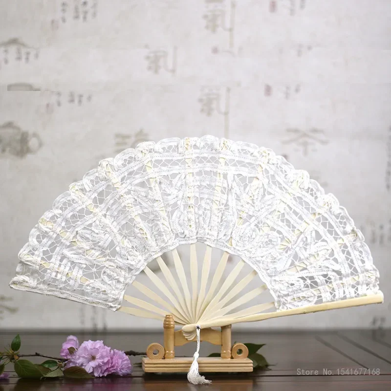 Hot Sale Spain Black Leques Ladies Folding Lace Hand Fans,Wholesale Personalized Bamboo Fan Of Old Wedding Decoration, 1Pc