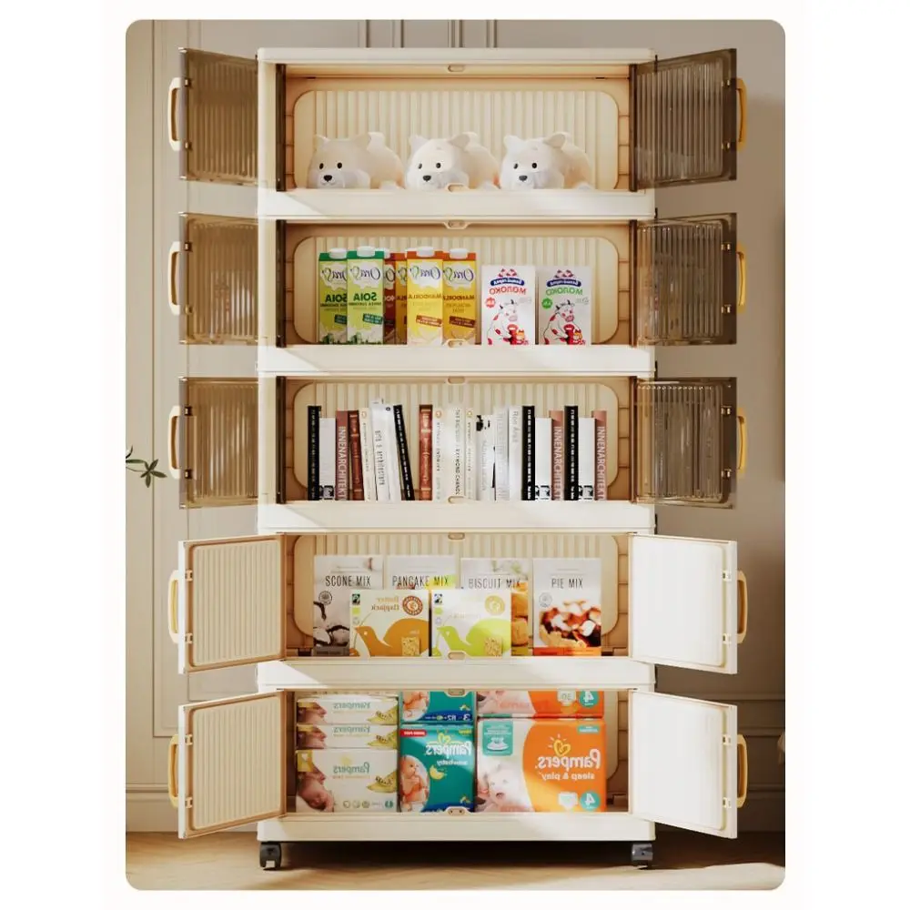 Plastic Storage Cabinet with Transparent Door and Wheels