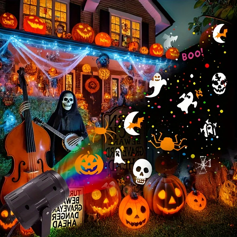 Halloween Projector Light USB Power LED Spotlight Pumpkin/Skull/Spider/Ghost Projection for Bedroom Decor Room Party Fairy Lamp 2