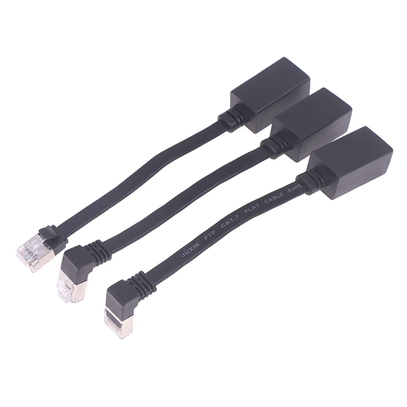 90도 CAT7 네트워크 연장 케이블 플랫 울트라 10G 우측/좌측 앵글 엘보우 네트워크 와이어 RJ45 남성-여성 어댑터 코드