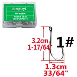 Barbed High Carbon Steel Fishing Hooks - 50-Pack Single Circle Hook Set (Size1  3.2cm)