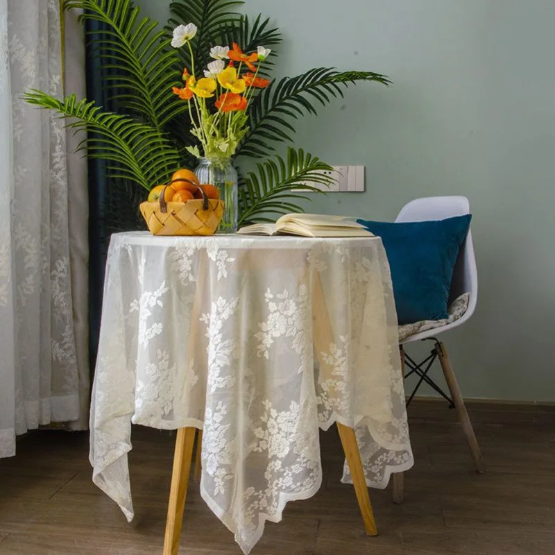 

French Style Hollowed Out Coffee Table Cloth Round Table Cloth Photography Outdoor Picnic Cover Cloth