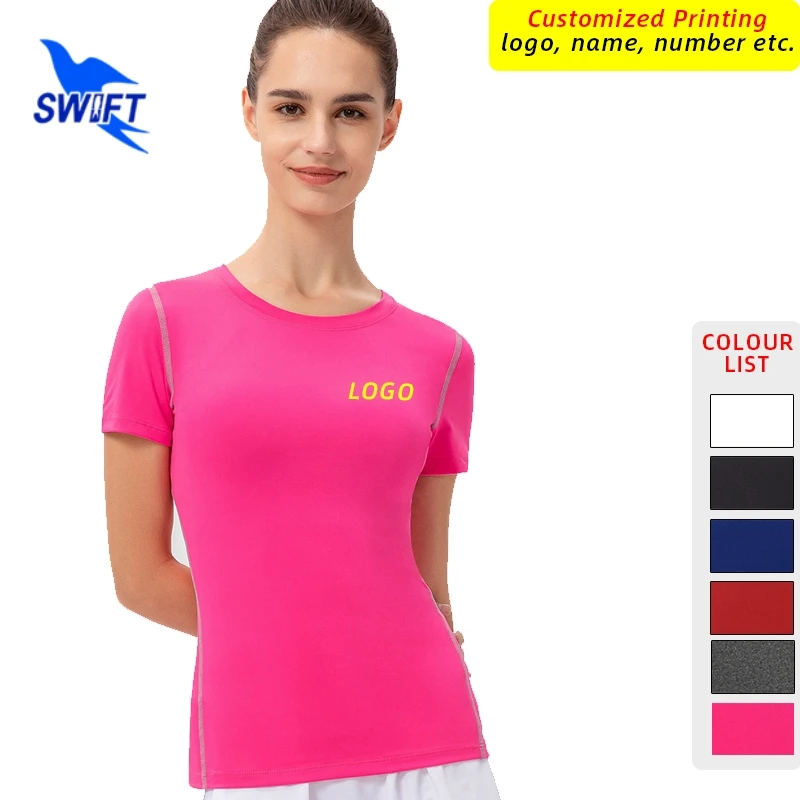 Customize Summer Quick Dry Running Shirts Women Sports Gym Fitness Elastic T-shirt Workout Training Rashguard Yoga Tops