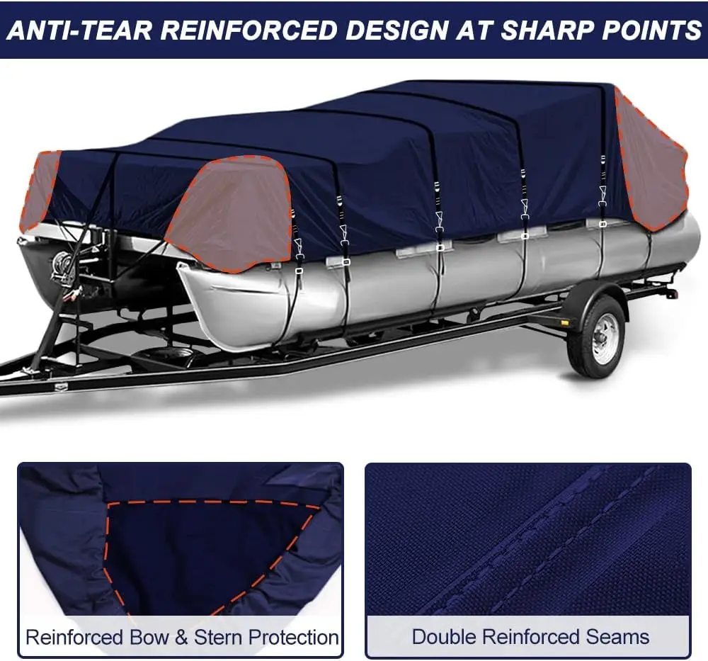 Grade Fade and Tear Resistant Trailerable Pontoon Boat Cover，Heavy-Duty Waterproof and UV-Proof Pontoon Covers
