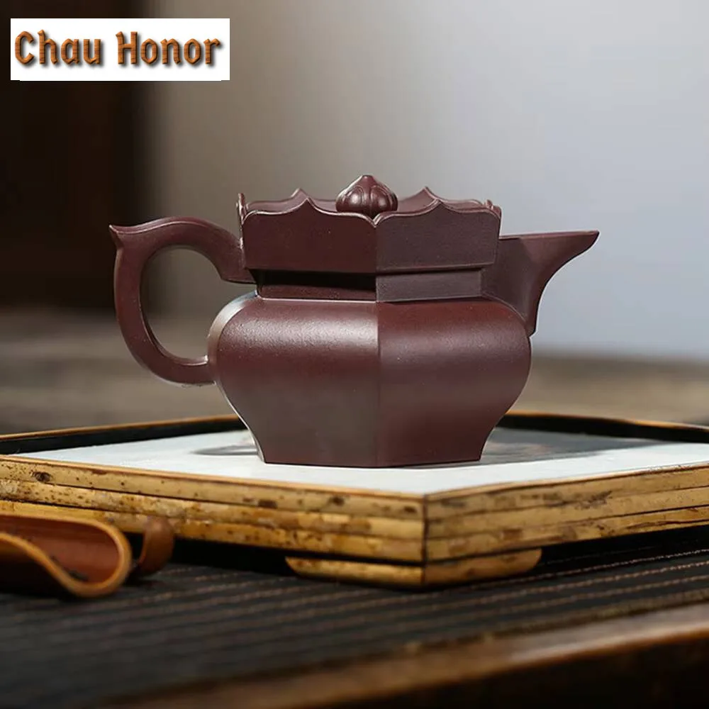 250ml Yixing Purple Clay Teapot Famous Artists Handmade Monk Hat Pot Deposit Raw Ore Purple Mud Kettle Chinese Zisha Tea Set
