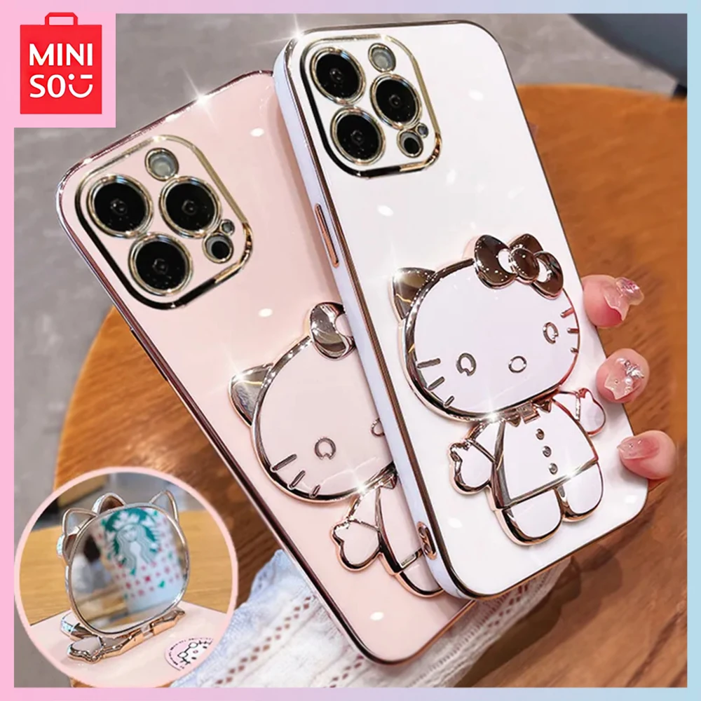 

Miniso Sanrio Hello Kitty Kawaii Cartoon Iphone 15Promax 14Pro Plating Back Cover 13/12/11 X-Xs Phone Case Girls Birthday Gift