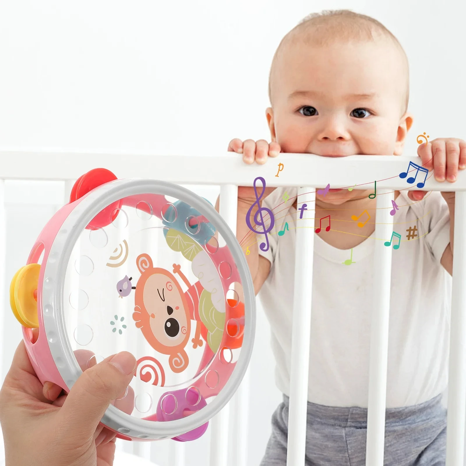Baby Toys 0 12 Months Cartoon Musical Instruments Clapping Tambourine Hand Shaking Rattle Montessori Educational Hand Drum Toys 2
