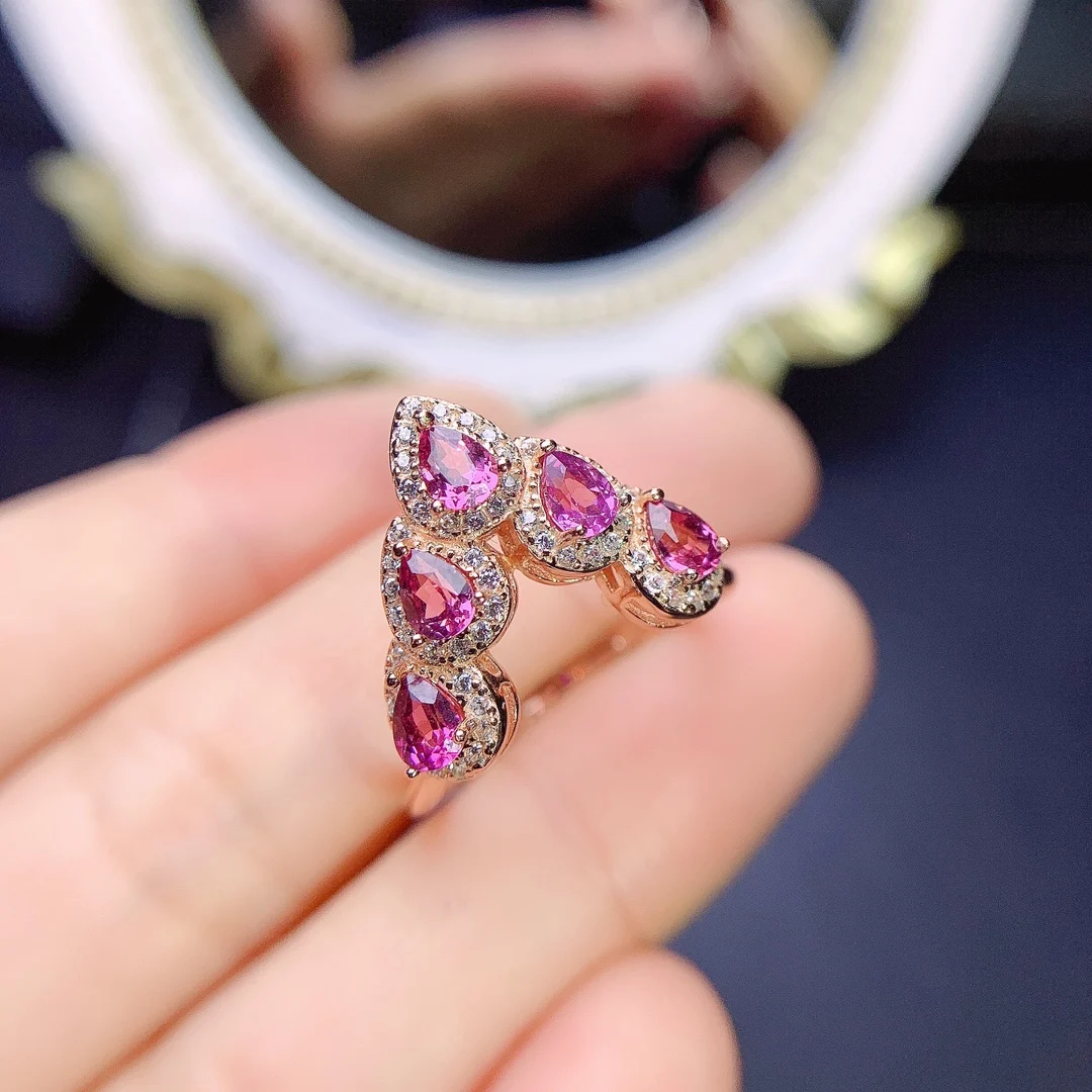 

Natural pyrope Ring, 925 Silver Certified, 3x4mm Pink Gemstone, beautiful gift for girls, free shipping