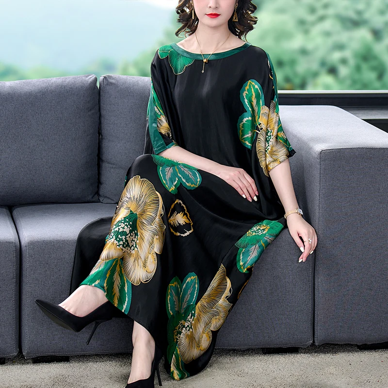 

2023 summer dress new noble elegant temperament dress large size women's dress national style silk printed dress