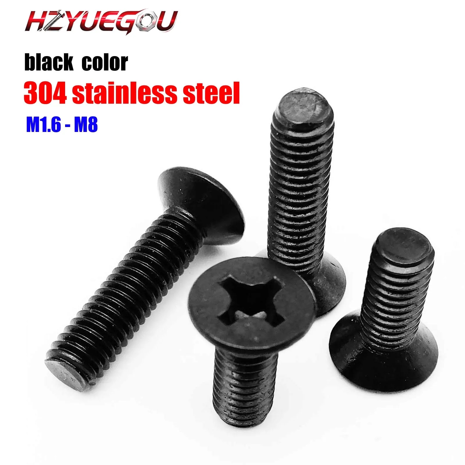 HZYUEGOU Schwarze 304 A2-70 Edelstahl M1.6 M2 M2.5 M3 M4 M5 M6 M8 Kreuzschlitz-Senkkopfschraube