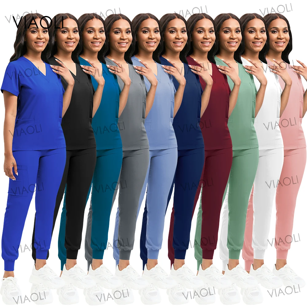 

New Style Polychrome Clinical Workwear Medical Scrub Set Nursing Accessories Stretch Doctor Nurse Uniforms Unisex Surgical Suits