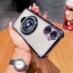 Transparent Shockproof Silicone Case with Magnetic Gyroscope Holder and Airbag Camera Protection for Poco x7 pro (Purple)