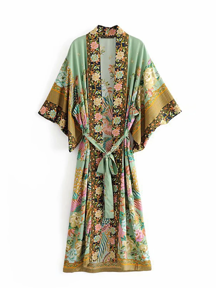 Fitshinling Customize Dance Costumes Material Fabric Sample Print Floral Kimono Long Cardigan