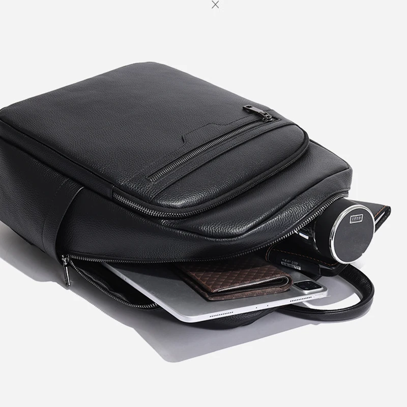 2024 Fashion New Brand Natural Cowskin Genuine Leather Men's Backpack Large Capacity Shoolbag Boy Laptop Backpack Computer Bag 6