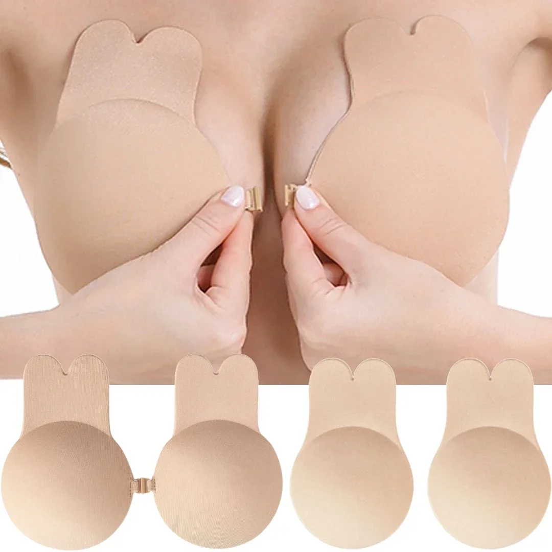 Silicone Push Up Adhesive Bra Front Buckle Strapless Invisible Bras Reusable Sticky Breast Lift Bra Pads Nipple Covers for Women ef invisible bras for dress push up strapless bra women sexy silicone lingerie gather bra sticky bralette backless underwear