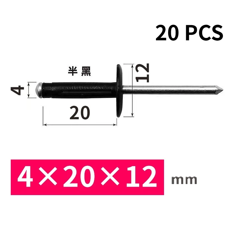 

30pcs Black Big Hat Folding Blind Rivet Aluminium Alloy Bumper Rivet Fold Type Remachadora 리벳 4.0x20x12mm Soft Plastic Material