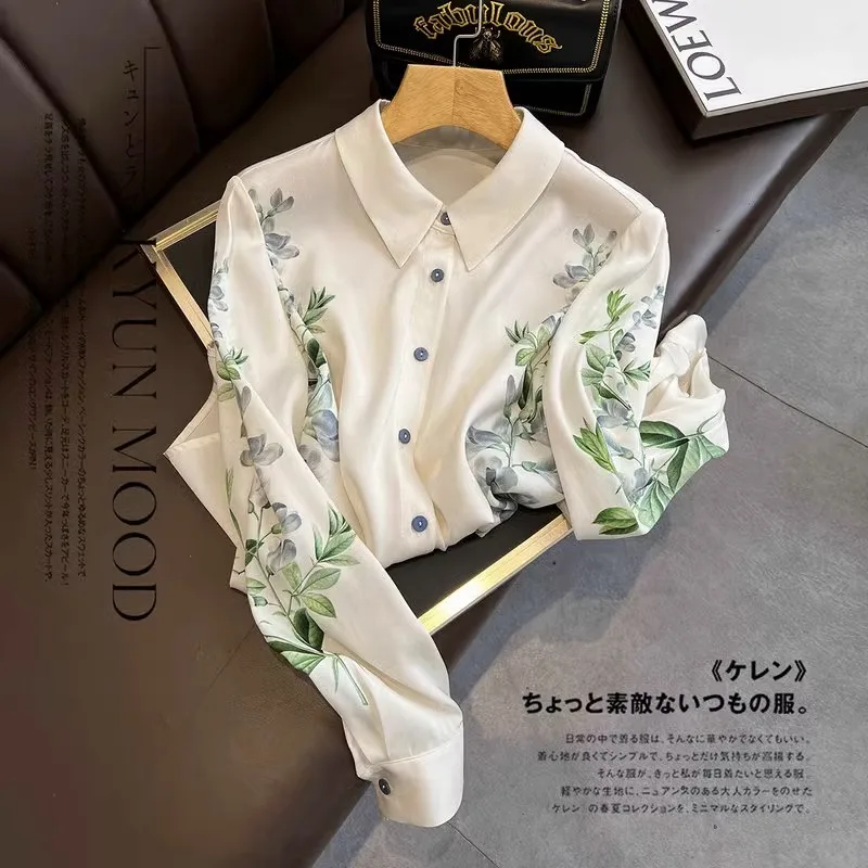 우아한 스타일을위한 새로운 도착 숙녀 실크 셔츠 럭셔리 여성 블라우스 버튼 다운 탑 봄 가을 탑 blusa mujer