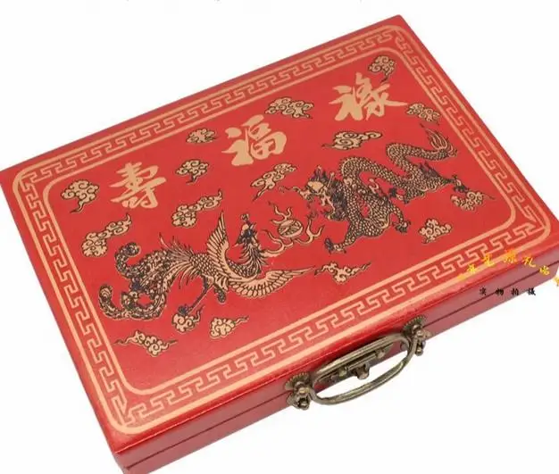 Chinese style antique Fu Lu Shou mahjong tiles Equipped with antique leather box 3
