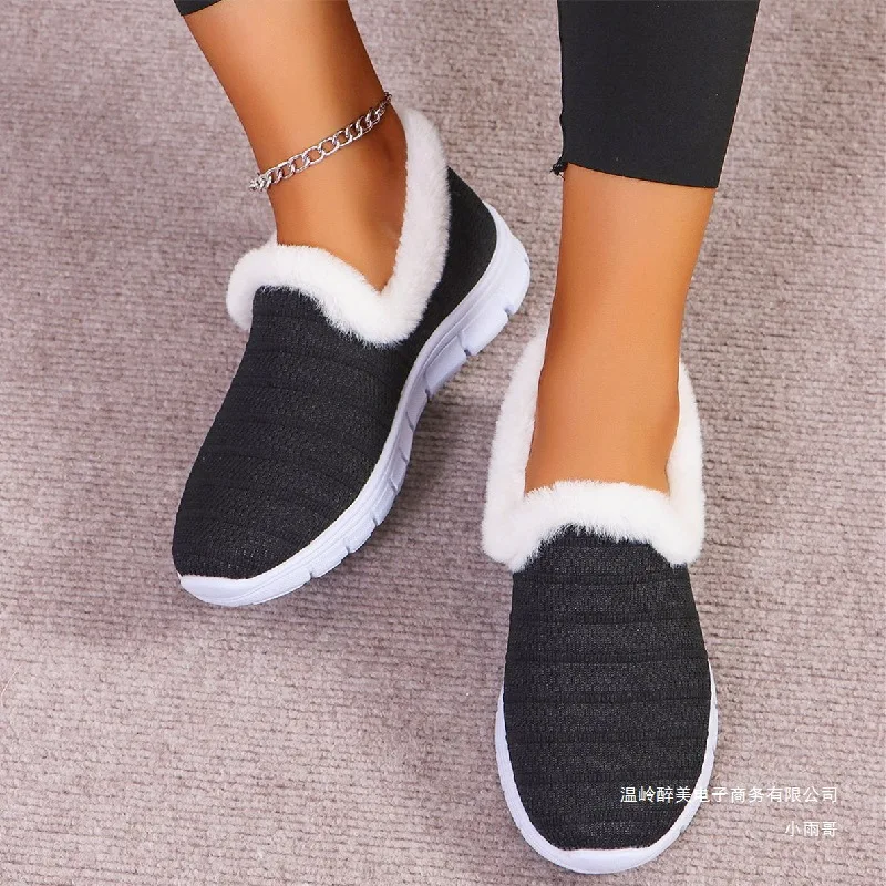 Trendy Women's Cotton Shoes for Autumn Winter 2025 New Round Headed Mesh Flat Bottom Versatile Comfortable Daily Cotton Shoes