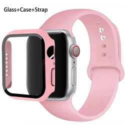 Silicone Watch Band with Case and Glass Screen Protector for 38mm series 321 (Vintage rose)