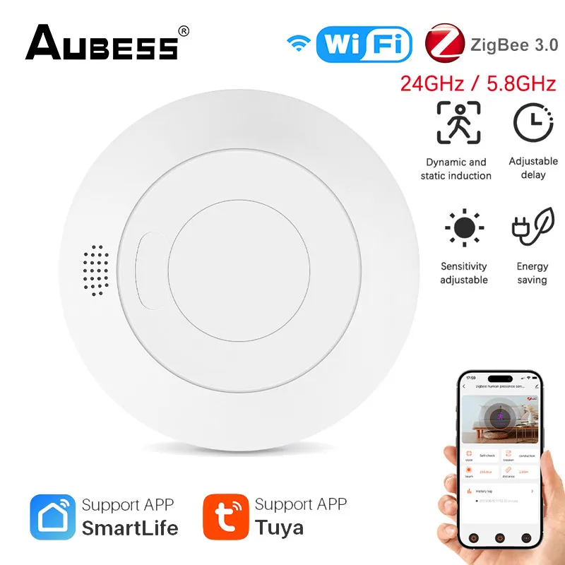 

Датчик движения Aubess ZigBee/WiFi 5,8/24G MmWave, датчик присутствия человека, переключатель, детектор яркости, умное управление жизнью