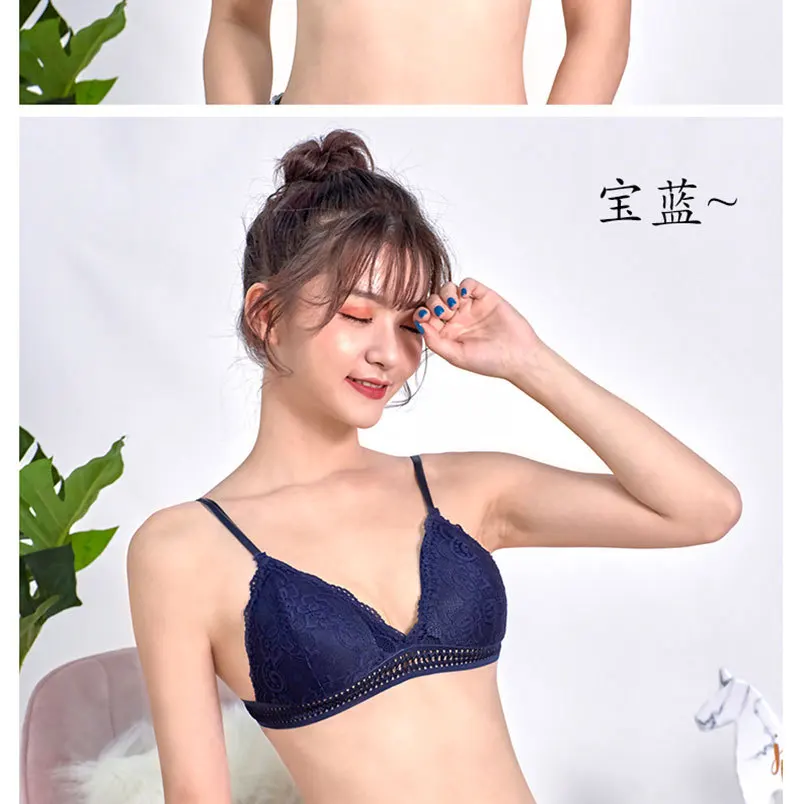French Beautiful Back Bra Women'S Thin Lace No Steel Ring Sling Strap Small Chest Gather Up Support Bra Deep V Girls Fashion