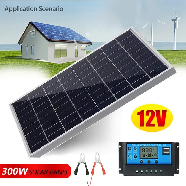 Kit de panneaux solaires 300W 12V, alimentation USB polycristallin complète, Portable, Rechargeable, pour l'extérieur, générateur solaire pour la maison 1