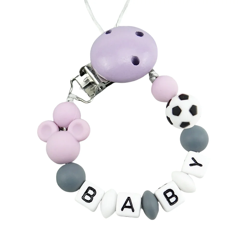 Handmade Custom Name DIY Football Baby Pacifier Clip Silicone Chain Anti - Drop Soother Holder