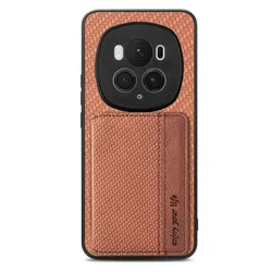 Luxury RFID Blocking Leather Card Back Cover for Honor Magic 8 Pro (Brown)