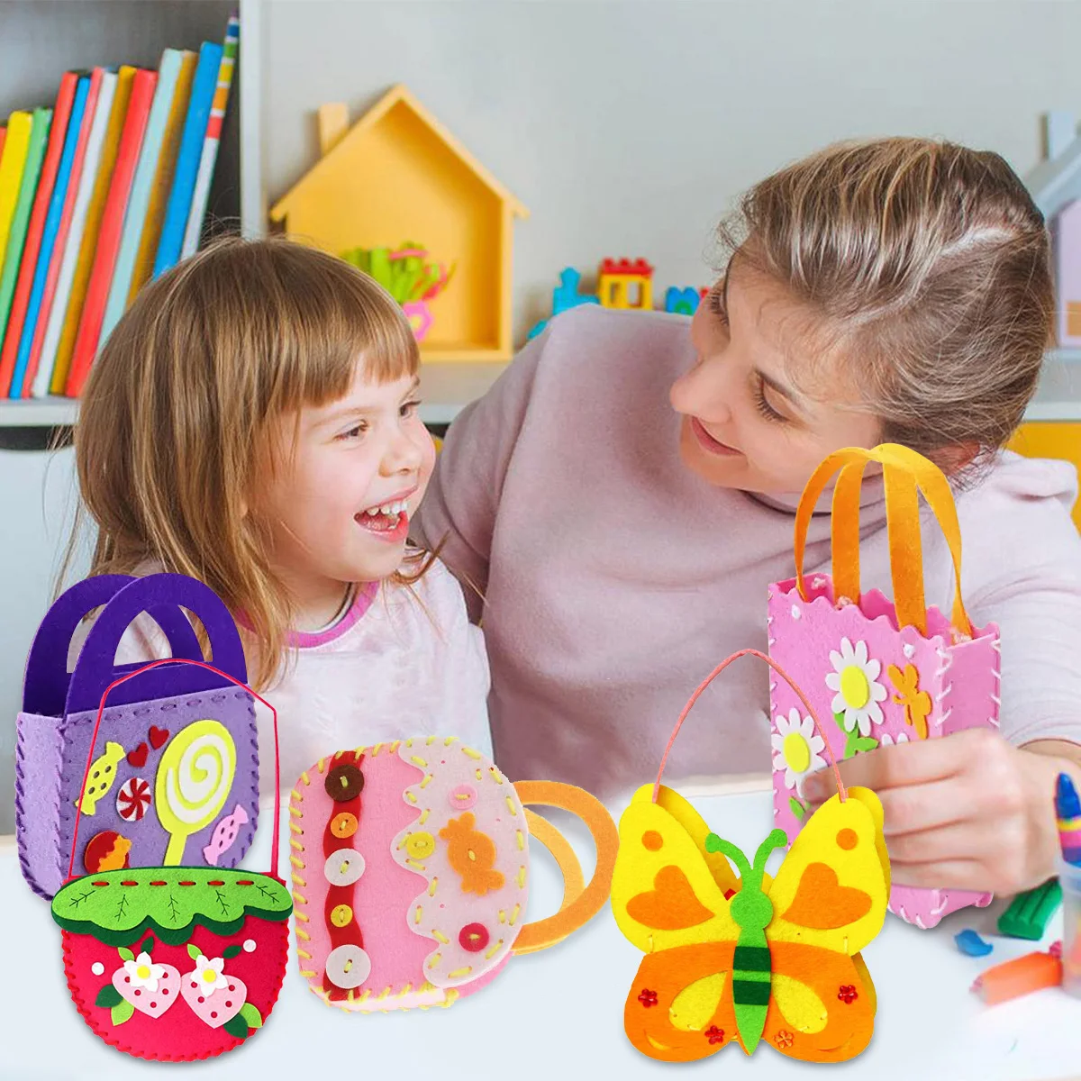 Child Puzzle Simulation Sew Set 8Pcs/set Child Puzzle Simulation Sew Set DIY Felt Bag Set Kid Education Toy Craft Safe Needle Thread Felt Bag Boy Girl Gift