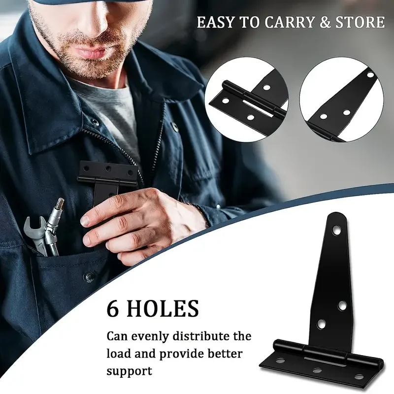 Door Hinges 4Pcs T Hinge Gate Shed Hinges 3 Inch Black Heavy Duty T Strap