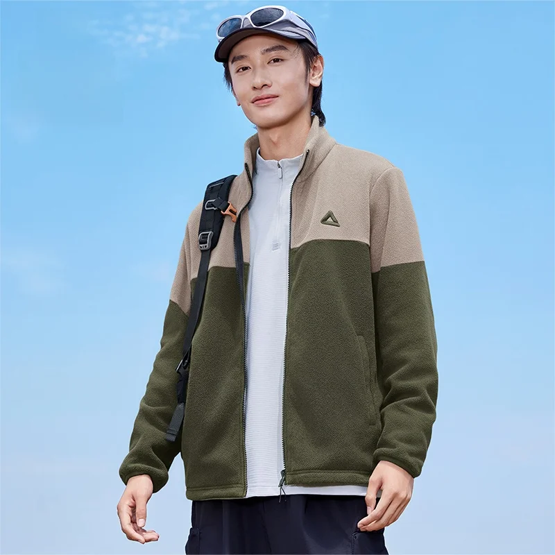 피크 플리스 안감 니트 재킷 스탠드 칼라 아웃도어 스포츠 캐주얼 긴팔 지퍼 클..