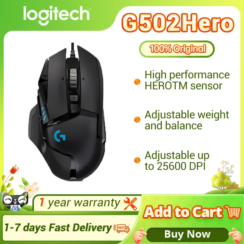 Logitech G502 HERO High Performance Wired Gaming Mouse, 25K Sensor, 25600  DPI, Adjustable Weights, 11 Programmable Buttons