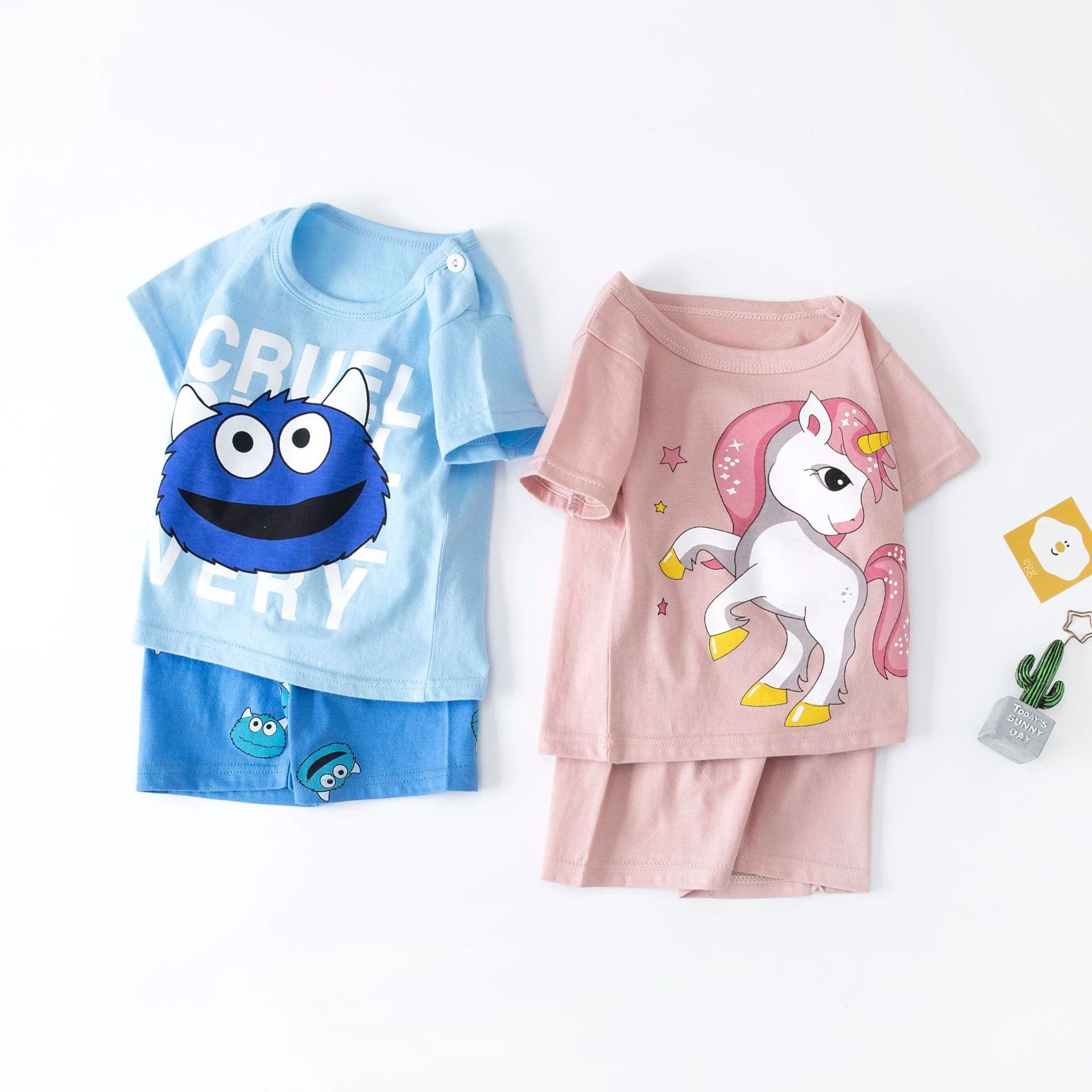 Conjuntos de ropa de algodón para niños y bebés, camiseta de corta y pantalones cortos de verano, marca| | -
