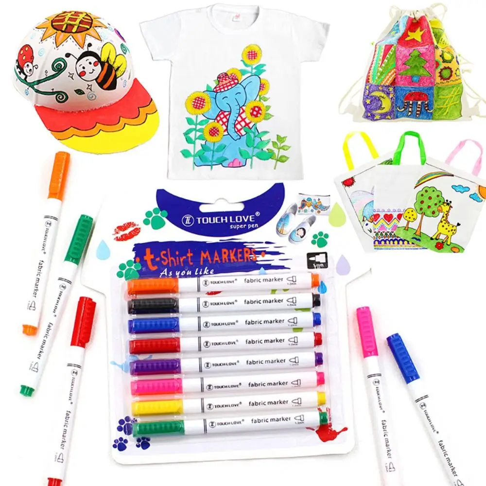 8PCS Waterproof Color Fabric Marker Pen Textile Paint Pen DIY Craft T-shirt Pigment Painting Tools Art Graffiti Drawing Supplies