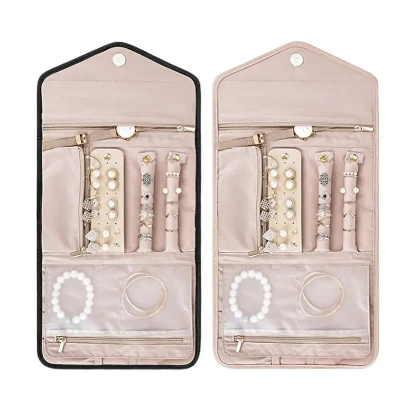 

Travel Portable Jewelry Organizer Roll Foldable Jewelry Case For Journey Rings Necklaces Earring Jewelry Storage Bag Travel Bags
