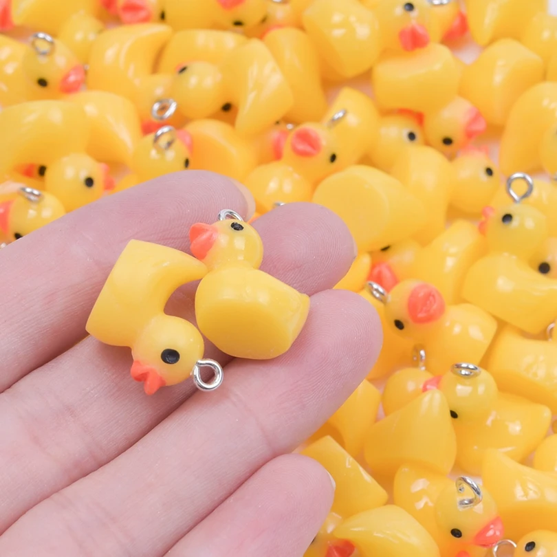 Resin Charms 10/30/50/100pcs/Lot Yellow 3D Duck Resin Charms Cute Animal Pendant For Jewelry Making Diy Earrings Keychain Craft Accessories