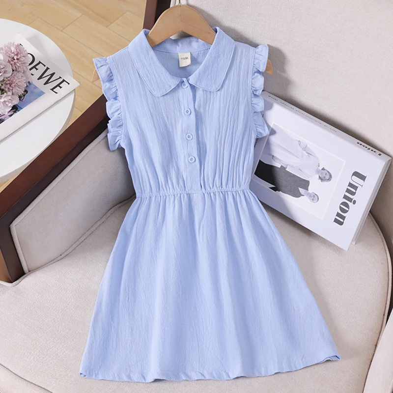 

New Summer Baby Kids Dresses for Girls Clothes Teenagers Children School Dress Cotton Kids Outfits Sleeveless 4 6 8 10 12 Years
