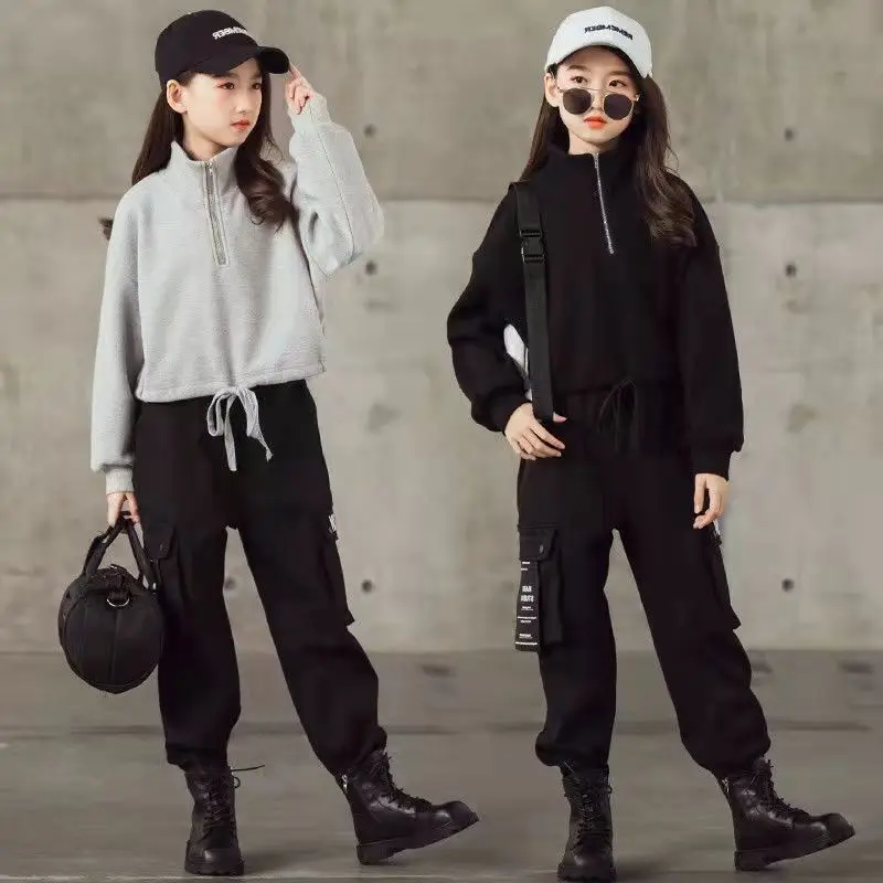 

Girls Spring Autumn Suits 2022 New Personality Girls Clothing Children's Turtleneck Top + Overalls 2Pcs/Set Sport Girls Outfits