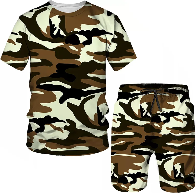 

Tactical Camo Men's Suit Summer Indian Outfit Casual T-shirt + Shorts 2 Piece Set Fashion Sportswear Printed Set Man