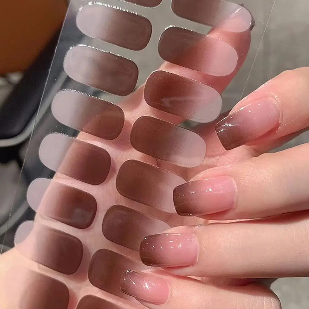 Pure Color Semi Cured Gel Nail Patch Strips 16Tips M1F8