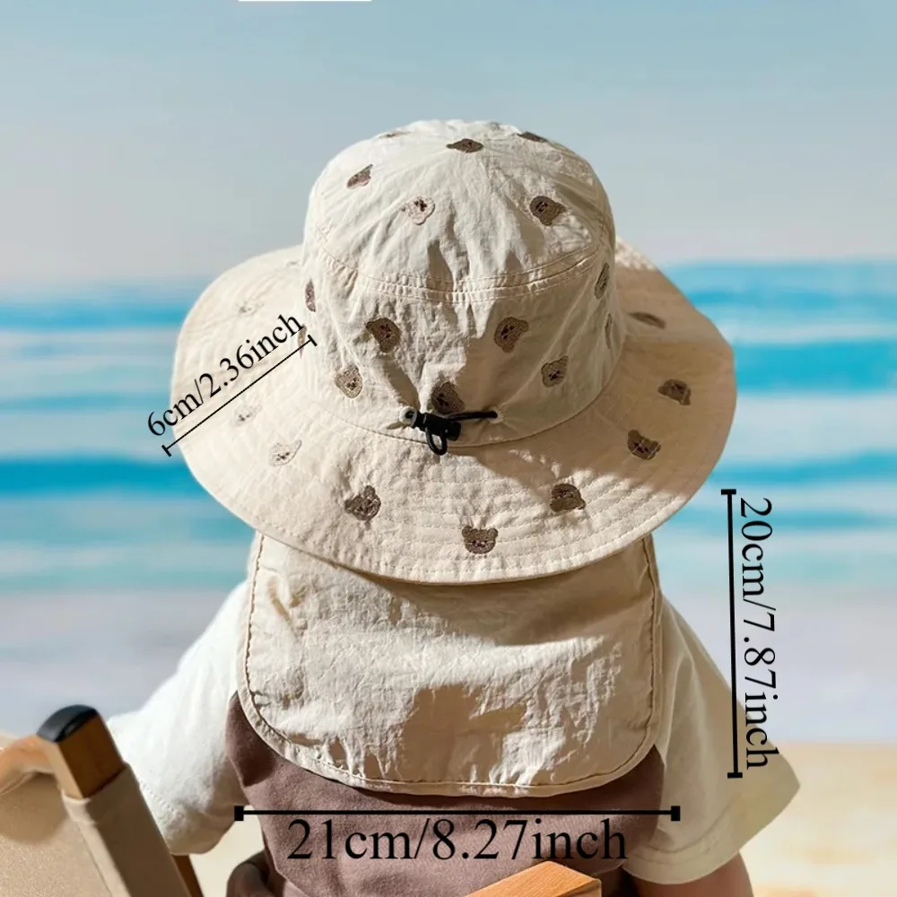 Kawaii Children Panama Cap Cartoon Embroidery Neck Protection Baby Sun Hat Quick-dry Fashion Broad Brim Bucket Hat Beach