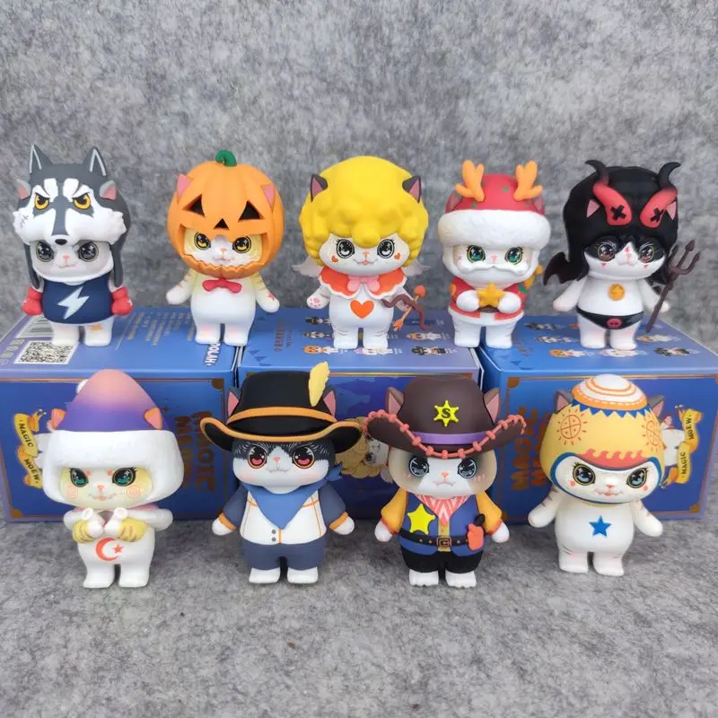 

9pcs A Set Anime Figure Genuine Surprise Blind Box Cat Utopia Series Playing Cool Cat Ornaments Doll Catching Baby Mystery Box