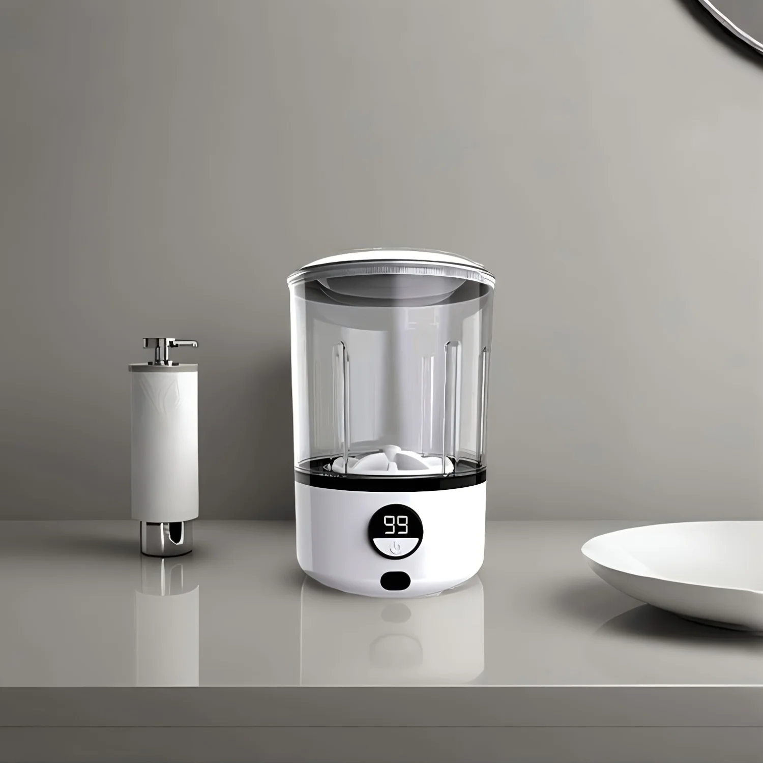 A White 2L Mini Washing Machine, 2000Mah, Fully Automatic Portable Turbine Led Washing Cup, and Compact for Children's Clothing, Underwear, Panties, and Socks